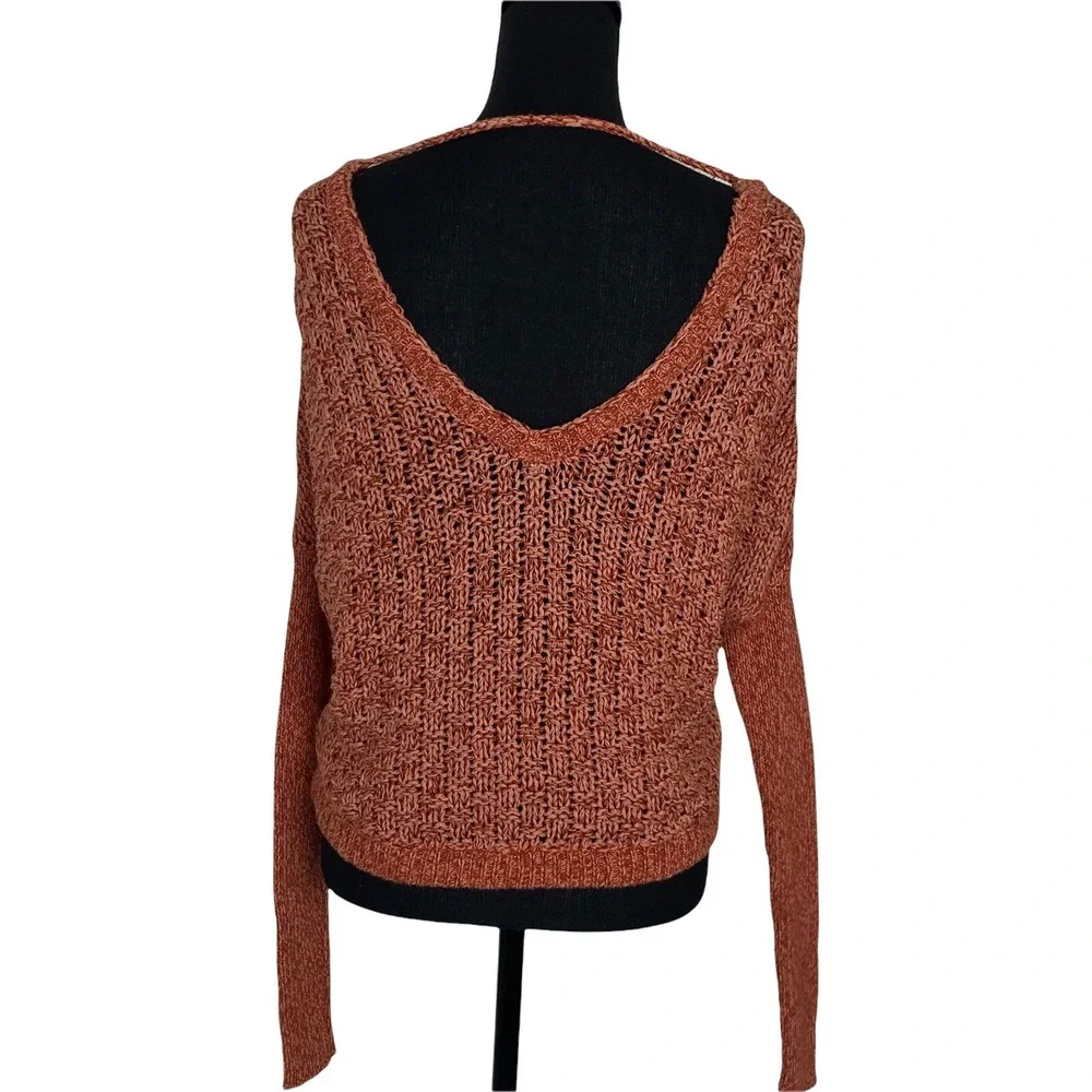FREE PEOPLE Women Wide Scoop Neck Long Sleeve Loose Weave Sweater Sz S Orange